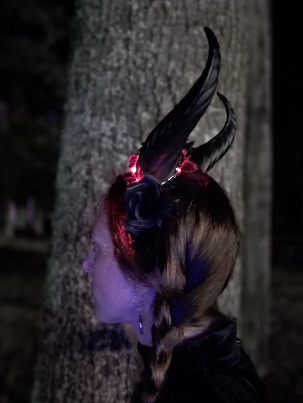 Krampus Horns Devil Demon Headband Red Rose Costume Head Piece Red Lights